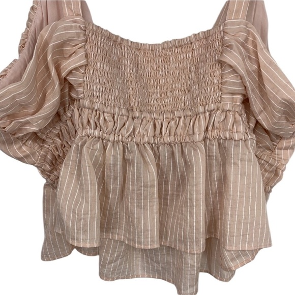 Anthropologie Maeve Tank Top Size 2X NWT Shirred Peplum Pink Stripe Smocked - Picture 4 of 7